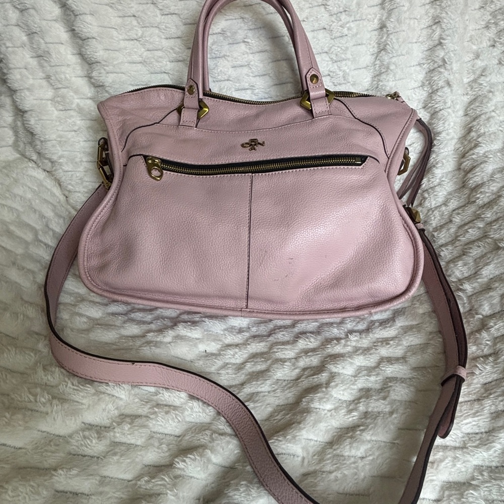 orYANY Blush Pink Pebbled Leather Satchel Braided Detail Gold Hardware - Picture 2 of 9